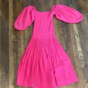 Rhode Pink Puff-Sleeve Smocked Bodice Dress